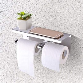 Walfront Soporte de Papel Higiénico Doble Acero Inoxidable Sus 304 Soporte de Papel Higiénico Doble Pared Montado en la Pared con Estante Porta Rollo 