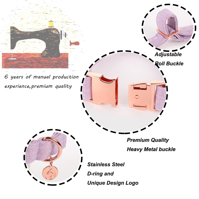 DOGWONG Cotton Dog Collar with Bow, Purple Pet Collar Durable