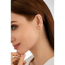 Serenity Sleepers 24K Gold Plated 925 Solid Sterling Silver Sleeper Huggie Hoop Charm Earrings For Women | Butterfly | Dainty Zirconia Earrings - Mini Butterfly Hoops