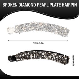 UEIOAVL Hair Clips, 2 Pieces Banana Clips Banana Hair Clips with Rhinestone Beads Vintage Fishtail Hair Clips Crushed Diamond Beads Ponytail Clips (Black, White)