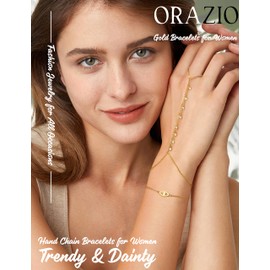 Gold Hand Chain Bracelet for Women Trendy, Dainty 14K Gold Ring Bracelet Hand Chain Finger Ring Stackable Link Bracelets Hand Jewelry Chains for Women Adjustable Waterproof S1 G1