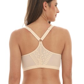 Front Closure Racerback Bras for Women Plus Size Full Coverage Lace Unpadded Underwire Plunge Bra (38D, Nude)