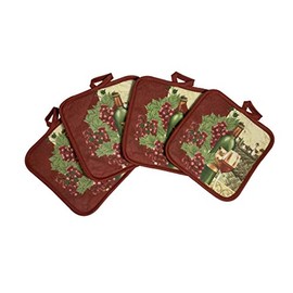 Set of Four Pot Holders for Kitchen (Wine)