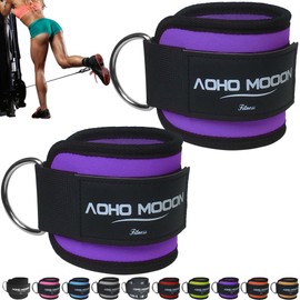 AOHO MOOON (Pair Comfortable Adjustable Ankle Straps for Cable Machines Women, Gym Workout Leg Strap, Ankle Cuffs for Glute Workouts, Foot Straps for Kickback (Pair, Purple)