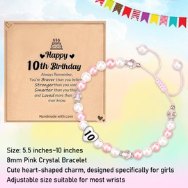 Gifts for 10 Year Olds Girls, Adjustable Pearl Bracelet with Letter Kawaii Bracelets Birthday Presents with Message Card 10 Year Old Gifts for Girls Teenage Daughter Sister Friends Granddaughter Niece
