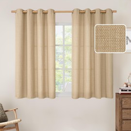 LAMIT Natural Linen Curtains 54 Inch for Bedroom, Grommet Thick Linen Textured Sheer Burlap Curtains Light Filtering Privacy Window Panels for Living Room, Set of 2 Panels, 52 x 54 Inch, Tan