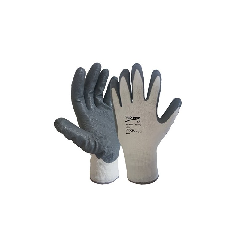 24 Pairs White Grey Nitrile Coated Nylon Safety Work Garden