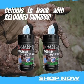 CE TOOLS COMBO Pro Tough Wipes with Scrubbing Beads, 60 Count BARREL. 8" X 12" (20cm x 30cm) Approx. (Barrels x 2)