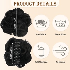 UHOMENY Wig Hair Clip Claw Clip Claw Messy Bun Hair Piece Wavy Curly Large Hair Bun Hairpiece Curly Synthetic Hair Bun Extensions Women's Ponytail Hair Accessories (Black)