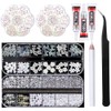 MUEYAN 3D Acrylic Butterfly White Flowers Glitter Nail Charms Cute Mixed Starry AB Crystal Nail Rhinestones Set with Glue Clear + 1 Pcs Rhinestone Picker Dotting Pen + 1 Pick Up Tweezer
