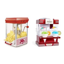 Nostalgia Popcorn Maker Machine + Snow Cone Shaved Ice Machine Bundle - Vintage Red