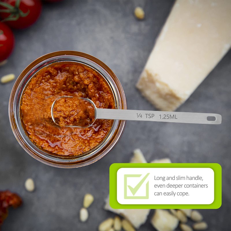 BERYLER 5PCS 1/4tsp (1.25ml) Single Measuring Spoon, Stainless Steel Long