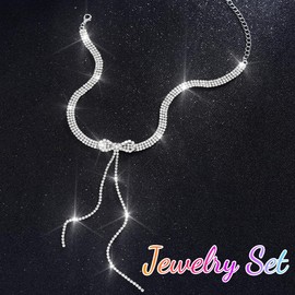 Campsis Crystal Rhinestone Bow Choker Necklace, Silver Adjustable Length