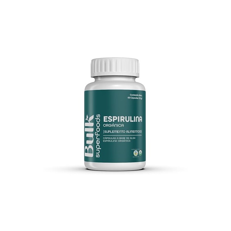 Bulk Superfoods Espirulina Orgánica 100 Natural Cápsulas 500 Suplemento Alimenticio