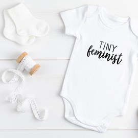 Printique Organic GOTS Certified Baby Onesie Unisex Bodysuit 0-18 months - Tiny Feminist | Feminism Mom (Tiny Feminist, 0-3 Months)
