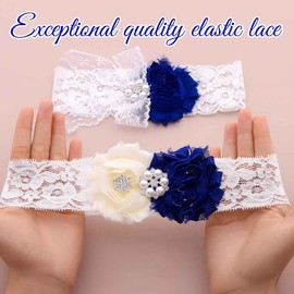 Barode Bride Lace Garter Set Floral Crystal Stretchy Garters Wedding Leg Accessories for Bridal and Bridesmaid (Navy Blue)