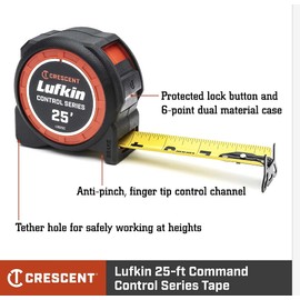Crescent Lufkin 1-3/16 x 25' Command Control Series Yellow Clad Tape Measure - L1025C