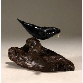 Walrus Sculpture from John Perry 6in Long Statue Decor Ebonite on Burlwood