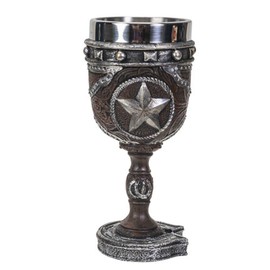 Pacific Giftware Western Themed Lone Star Horseshoe Faux Leather Stainless Steel 7fl oz Resin Goblet