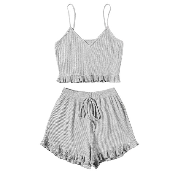Avanova Women Pajama Set Ruffle Trim Cami Top and Shorts