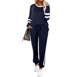 Aloodor Sweatsuits Women Casual Set Lightweight Color Block Plus Size Workout Sets XXL