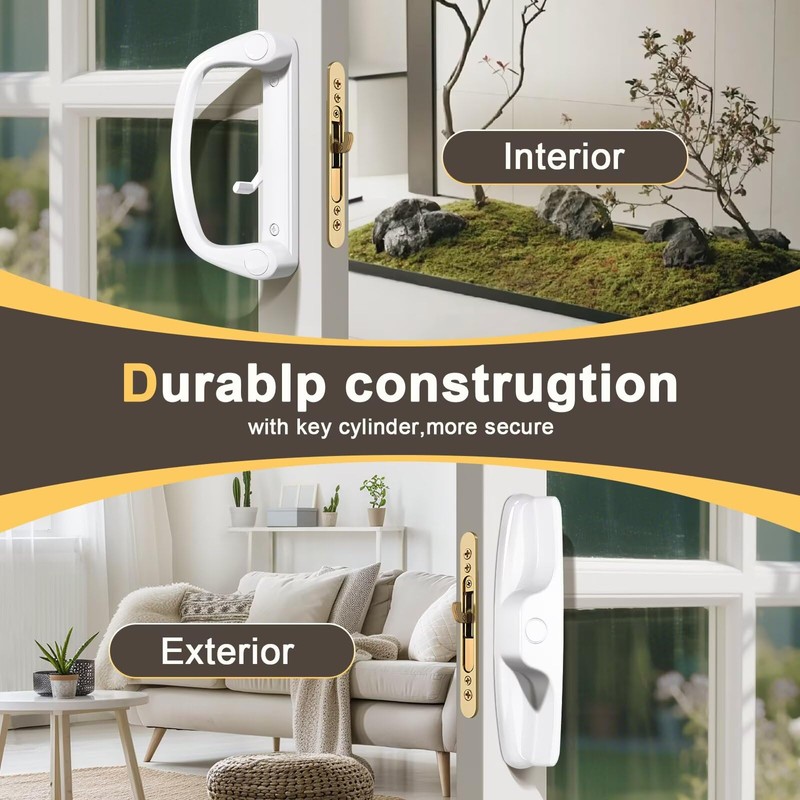 Knobonly Keyless Patio Sliding Door Handle Set White, Replacement Slider