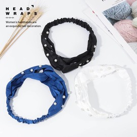 Fashband Boho Headbands Black Beads Elastic Twist Non Slip Summer Hair Accessories for Women and Girls 3 Pack