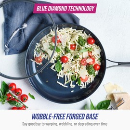 Blue Diamond Cookware Hard Anodized Ceramic Nonstick, 11" Frying Pan Skillet with Lid, PFAS-Free, Dishwasher Safe, Oven Safe, Grey