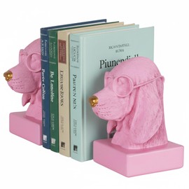 Pink Dog Book Ends for Shelves,Set of 2 Decorative Bookends