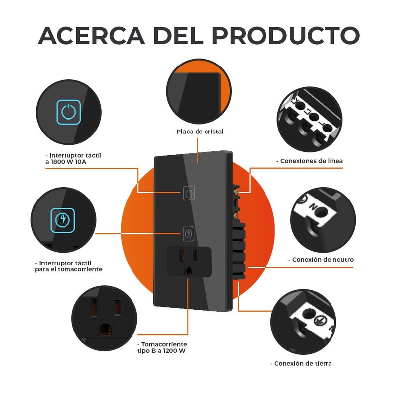 Tecnolite Connect - Apagador con Contacto Inteligente WiFi 1 Botón