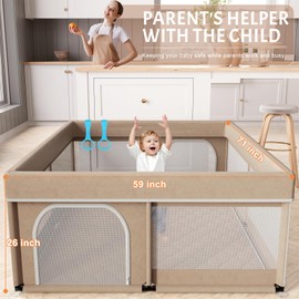Omzer Baby Playpen with Mat 71"×59" - Extra Large Playpen for Babies and Toddlers with Mat Included, Safety Playard for Baby with Gate, All-Wrapped Soft Sponge Baby Gate Playpen with Stable Mat Velcro