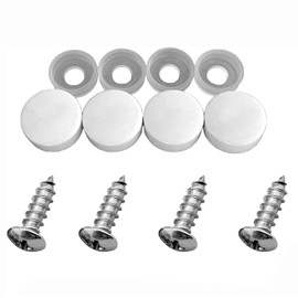 Set of 4 Stainless Steel Fasteners for License Plates, Frames, and Covers on Domestic Cars, Trucks, Vans, SUVs - Rustproof, Self Tapping Mounting Bolts (M6x20 Screws + White Screw Covers)