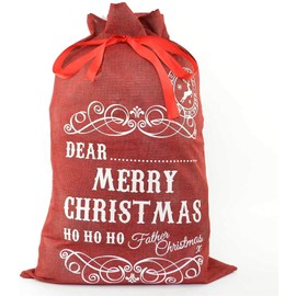 SHATCHI Large Traditional Vintage Hessian Naughty is The New Nice Santa Sack Stocking Accessories Brown Xmas Gifts Bag 70 x 50cm, Personalise Merry Christmas (Red), 50W cm x 72H cm