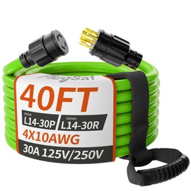 PlugSaf 40FT 30 Amp Generator Extension Cord 4 Prong, NEMA L14-30P/L14-30R 10 Gauge STW 125/250V Twist Lock Generator Cord Heavy Duty, Green ETL Listed