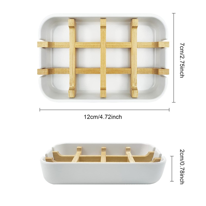 2 Pack Bamboo Soap Dish, Self-Draining Soap Box, Wooden Bamboo