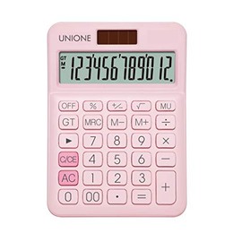 UNIONE Pink Calculator with a Bright LCD, Dual Power Handheld Desktop. Business, Office, High School