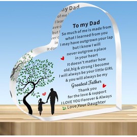 JMIMO Dad Gifts,Best Gifts for Dad Acrylic Heart-shaped Plaque from Daughter,Fathers Day Christmas Birthday Gifts for Dad Daddy Keepsake