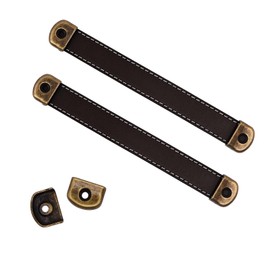 Begino 2PCS Brown Leather Drawer Handles with Mounting Screws - Modern Leather Trunk, Suitcase, and Cabinet Pulls