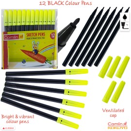 Colouring Felt Tip Pens, BLACK, Pack of 12, Felt Pens for Arts Crafts Activities, Draw Sketch Mark Write, iZOFAX Black Ball Pen