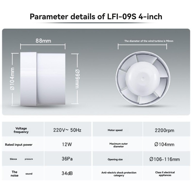 Snblzhef Low Noise Blower PVC Pipe Pressurized Fan for Home