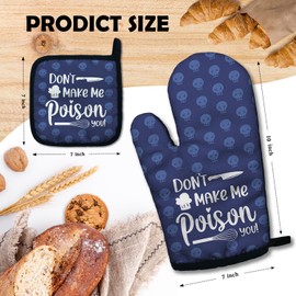 ZHANTUONE Don't Make Me Poison Your Funny Heat Resistant Oven Mitts and Pot Holders Set with Silicone Non-Slip, Humor Sarcastic Saying Cooking Baking Gadgets, Gifts for Hostess Mom Aunt Sister BFF