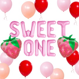 JeVenis Strawberry First Birthday Decorations Sweet One Banner Strawberry Balloons Summer Fruit Birthday Party Supplies
