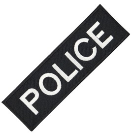 Police Badge White Iron-On or Sew On Iron-On Patch for Clothing Embroidered Iron-On Patch Applique USA Carnival Costume Patch Size 13 x 4 cm