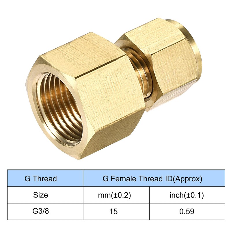 sourcing map Compression Tube Fitting G3/8 Female Thread x 6mm