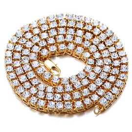 Halukakah Gold Chain for Men Iced Out,5.5MM Men's Tennis Chain 18k Real Gold Plated Choker Necklace 18",Lab Diamond Prong Set,Gift for Him