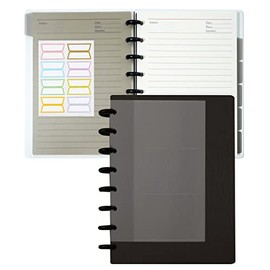 Discbound Notebook Customizable Spiral Journal Refillable 5 Subject Notebook with Removable Pages 120 Wide Ruled Disc Planner with 6 Binder Dividers & 16 Tabs for Work Meeting School, Black