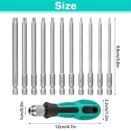 GothicBride T6-T40 Torx Screwdriver Set 12 Pieces 1/4 Inch Magnetic Torx Set with Hole S2 Steel 100 mm Long Hex Electric Screwdriver Bit Set