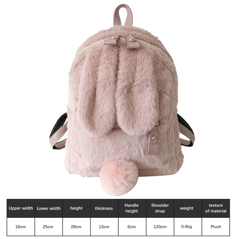 Women Bunny Backpack Plush Mini Fluffy Rabbit Ear Backpack Fuzzy