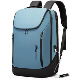 BANGE Business Smart Backpack Waterproof fit 15.6 Inch Laptop Backpack with USB Charging Port,Travel Durable Backpack (Light Blue(three Pocket), Medium)