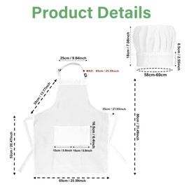 Chef Apron Hat Set Cotton Kitchen Apron with 2 Pockets Adjustable White Baker Costume Adult Chef Hat Chef Apron for Men Women